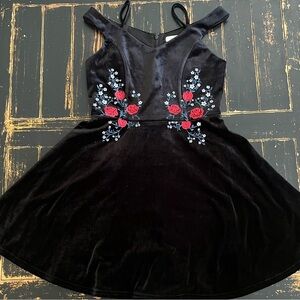 Francesca’s Off the Shoulder Black Dress with Roses